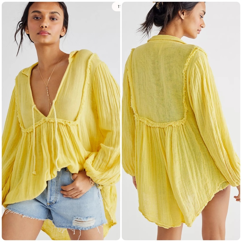 NEW Jen's Pirate Booty X FP Verona Tied Tunic Yellow Sz S Boho Hippie Festival